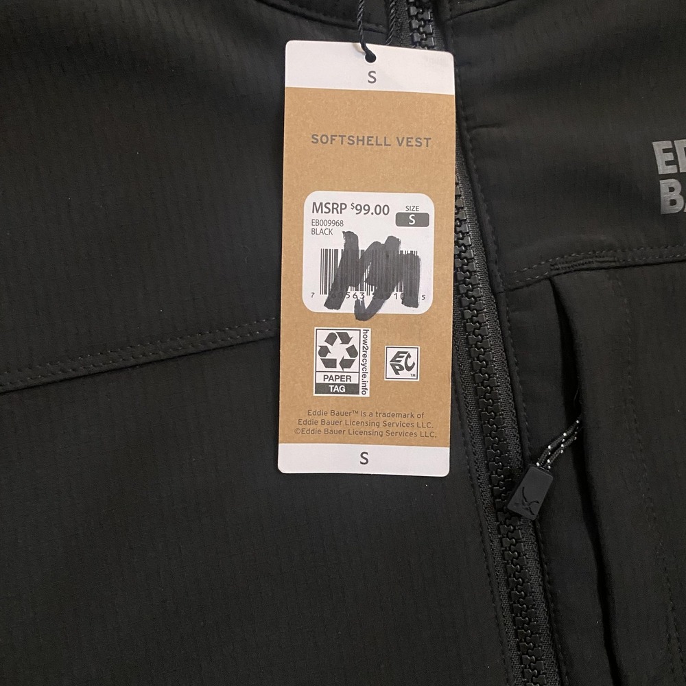 Eddie Bauer Softshell Vest Mens Small Black Full Zip Zip Pockets Outdoor EB00968 - Picture 5 of 11